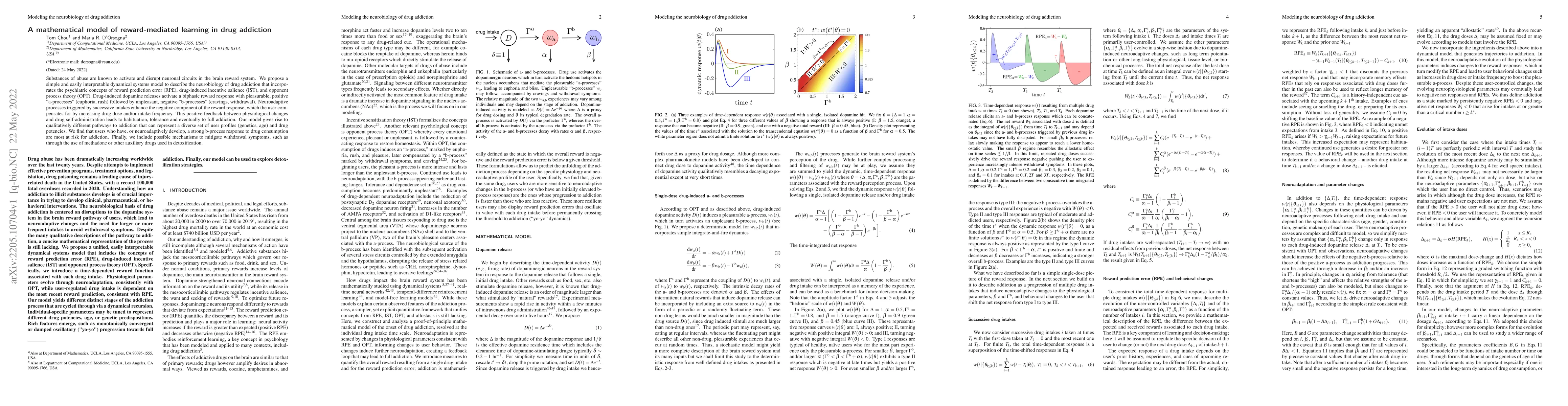 Thumbnail for A mathematical model of reward-mediated learning in drug addiction