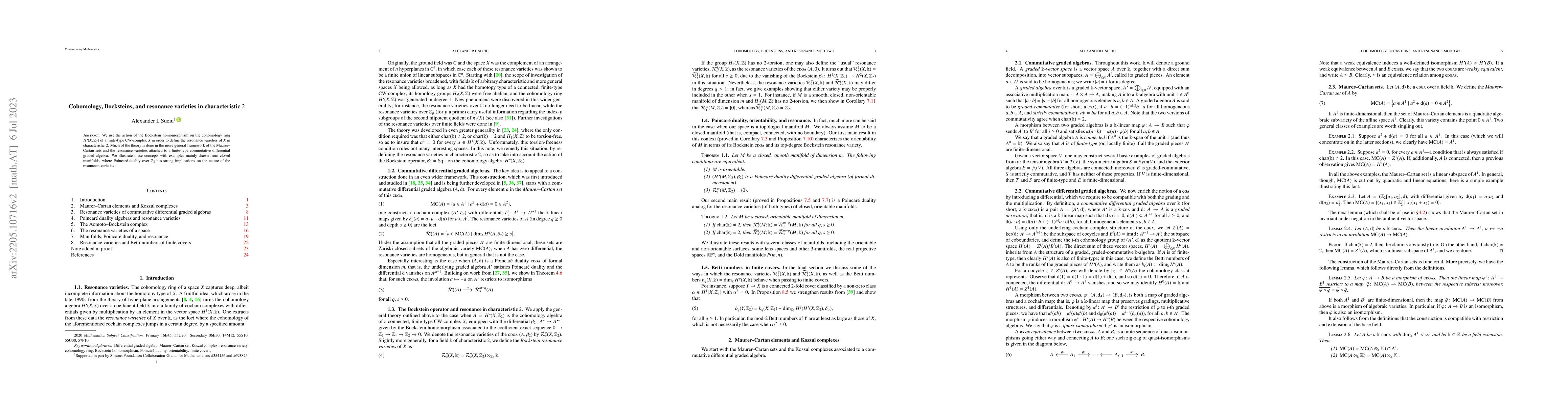 Thumbnail for Cohomology, Bocksteins, and resonance varieties in characteristic 2