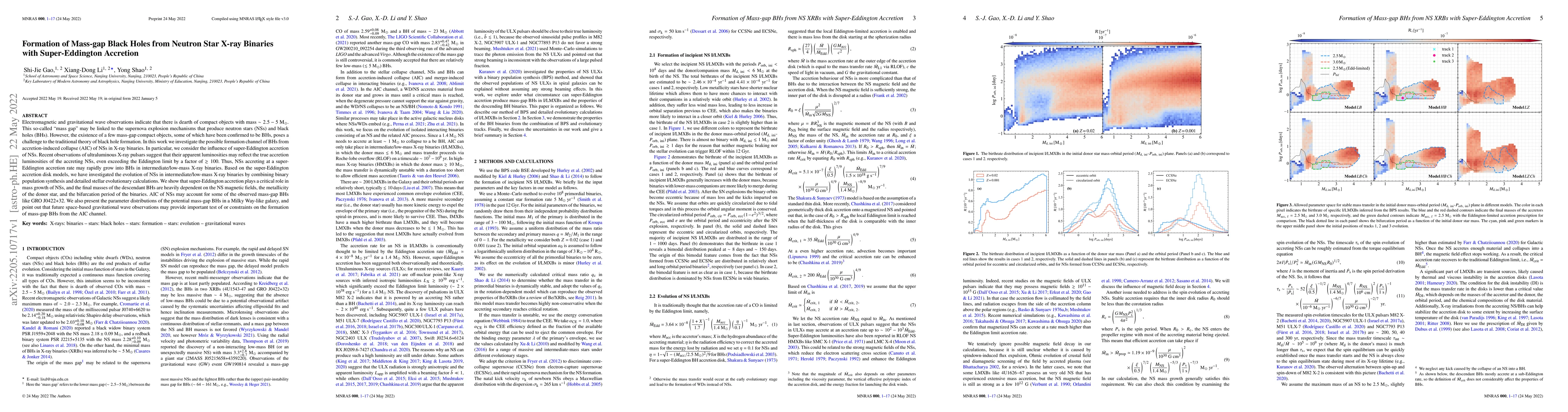 Thumbnail for Formation of Mass-gap Black Holes from Neutron Star X-ray Binaries with
  Super-Eddington Accretion
