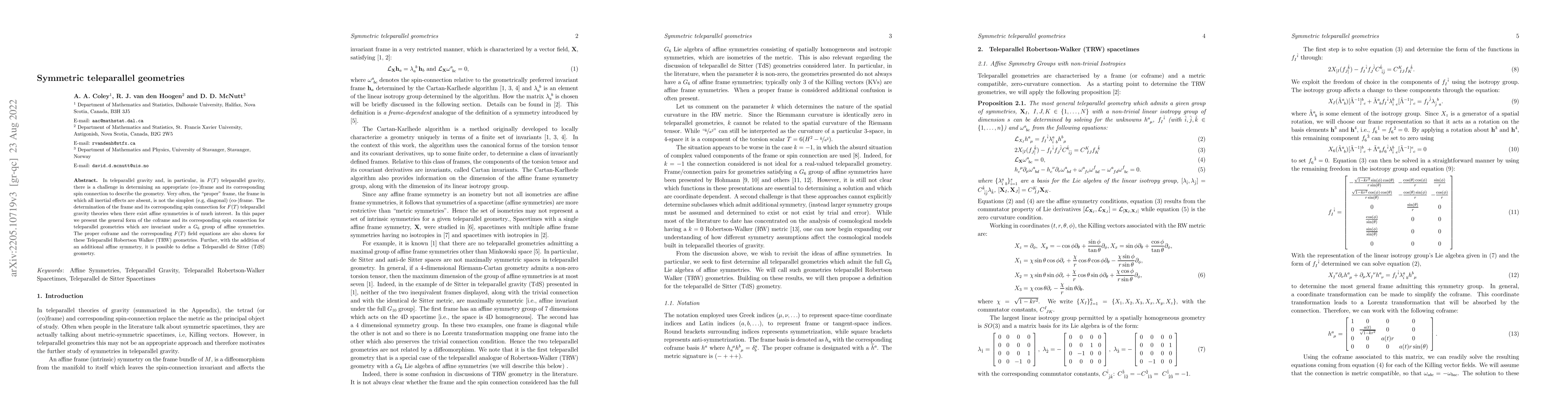 Thumbnail for Symmetric Teleparallel Geometries