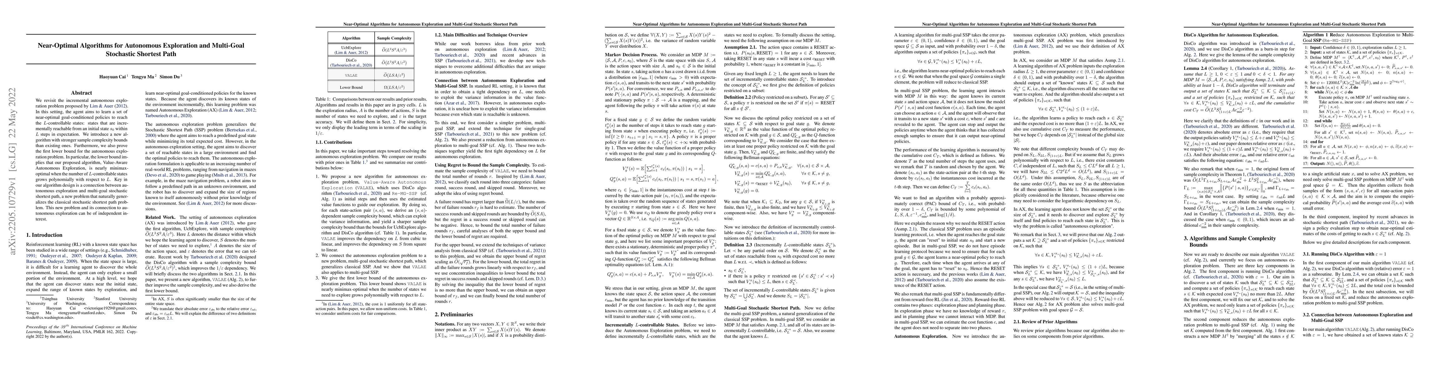 Thumbnail for Near-Optimal Algorithms for Autonomous Exploration and Multi-Goal
  Stochastic Shortest Path