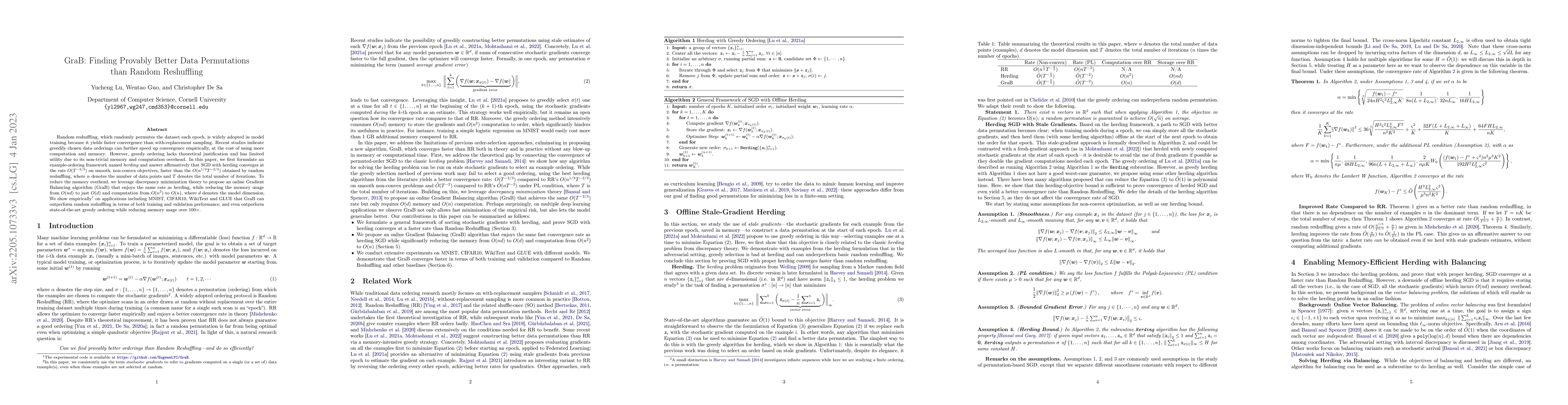 Thumbnail for GraB: Finding Provably Better Data Permutations than Random Reshuffling