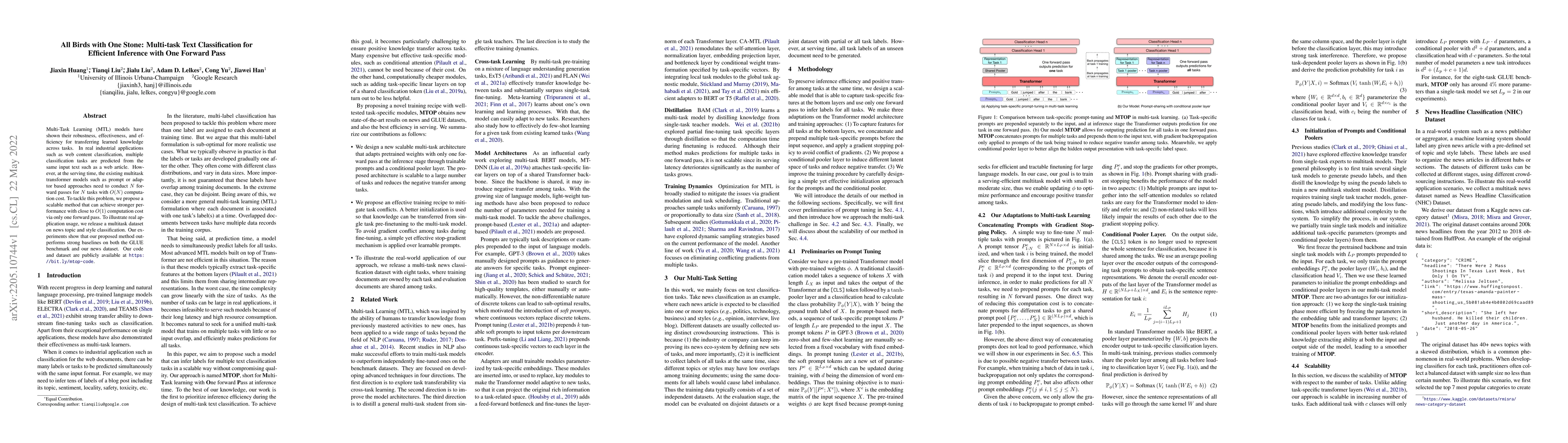 Thumbnail for All Birds with One Stone: Multi-task Text Classification for Efficient
  Inference with One Forward Pass