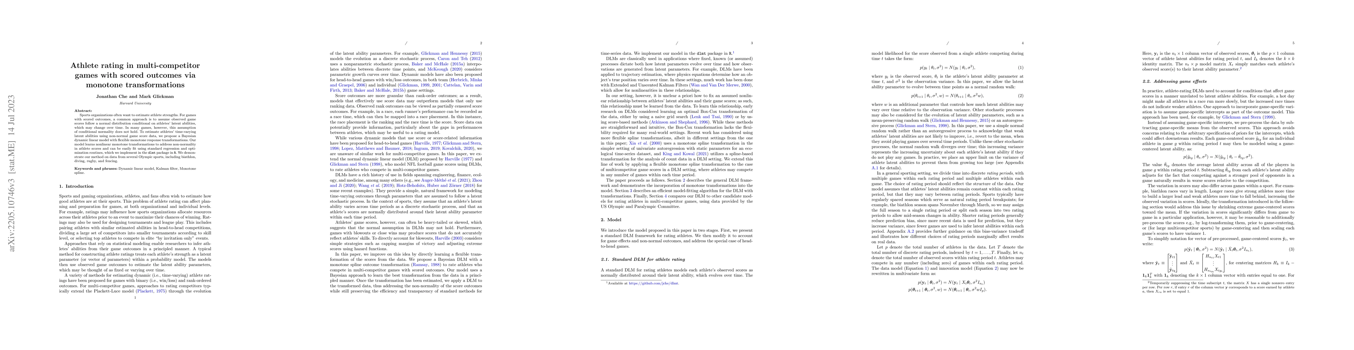 Thumbnail for Athlete rating in multi-competitor games with scored outcomes via
  monotone transformations