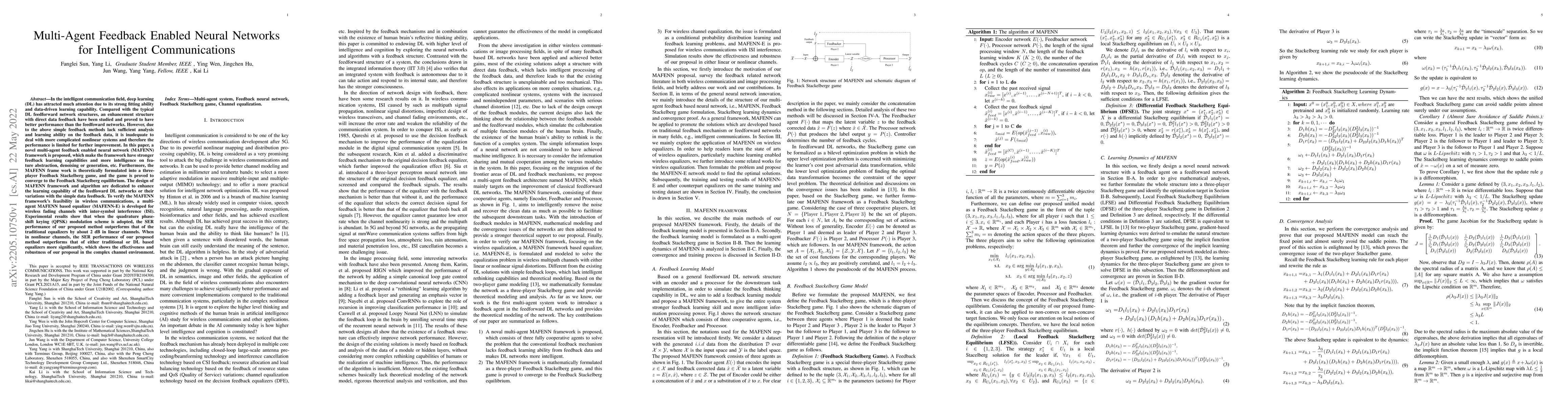 Thumbnail for Multi-Agent Feedback Enabled Neural Networks for Intelligent
  Communications