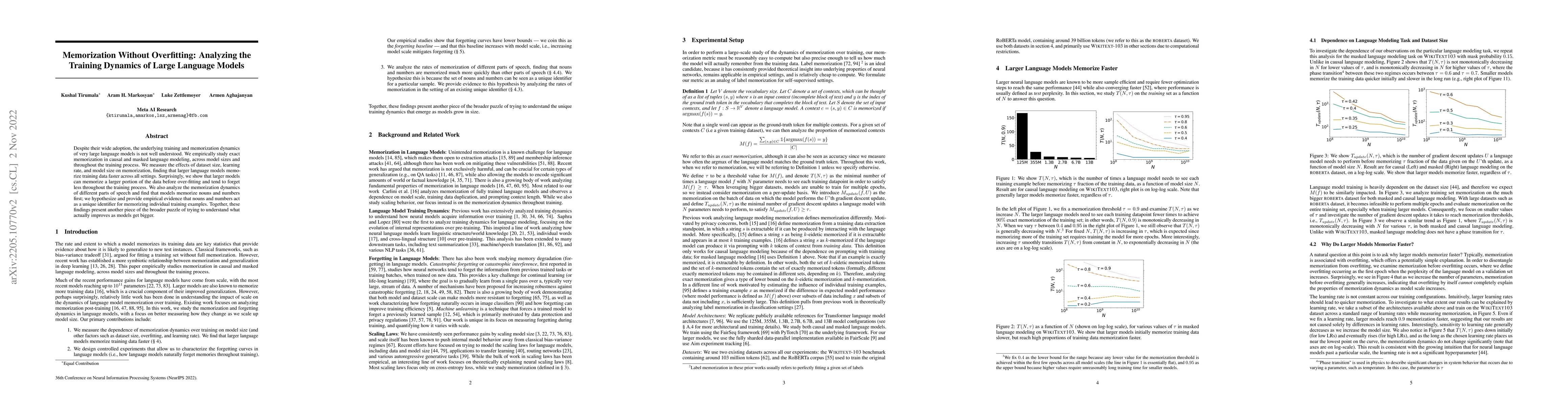 Thumbnail for Memorization Without Overfitting: Analyzing the Training Dynamics of
  Large Language Models