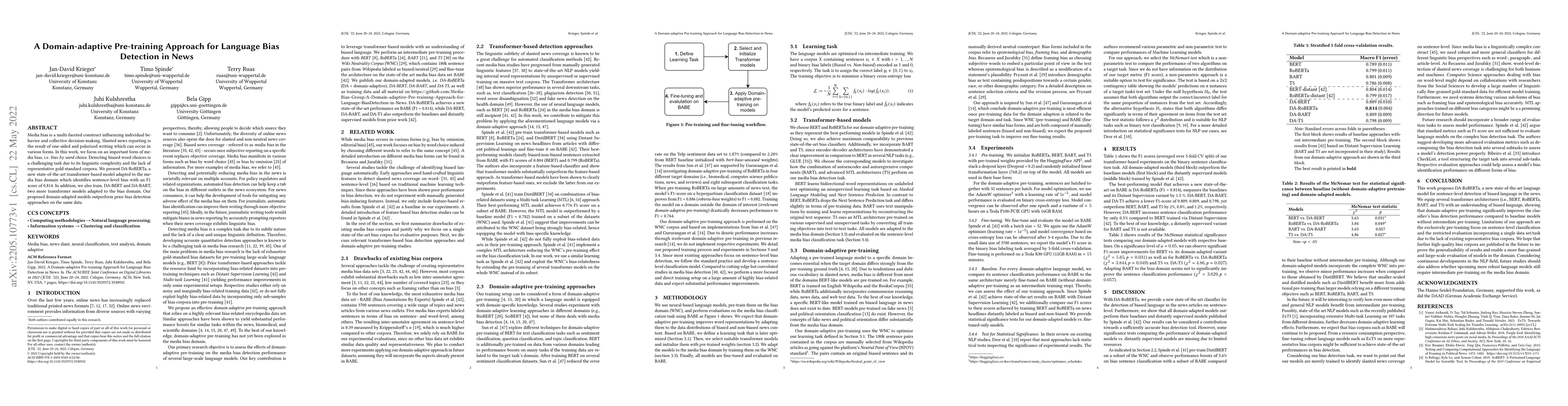 Thumbnail for A Domain-adaptive Pre-training Approach for Language Bias Detection in
  News