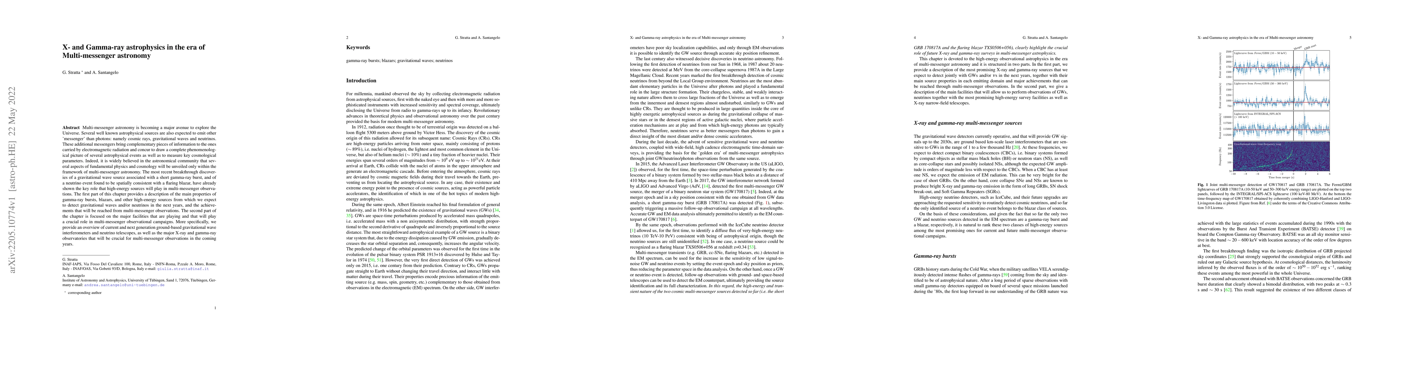 Thumbnail for X- and Gamma-ray astrophysics in the era of Multi-messenger astronomy