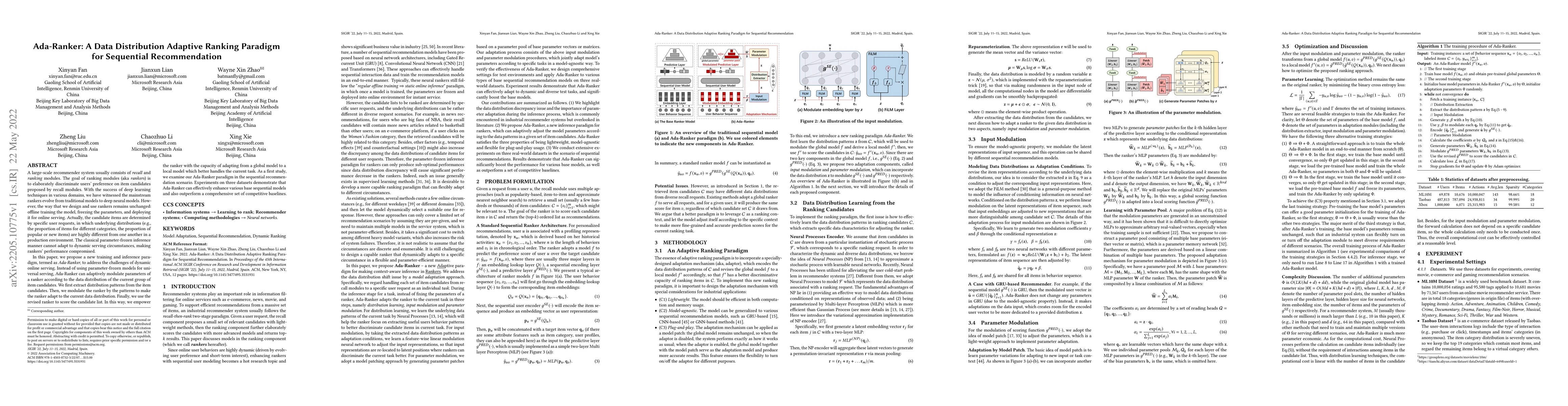 Thumbnail for Ada-Ranker: A Data Distribution Adaptive Ranking Paradigm for Sequential
  Recommendation