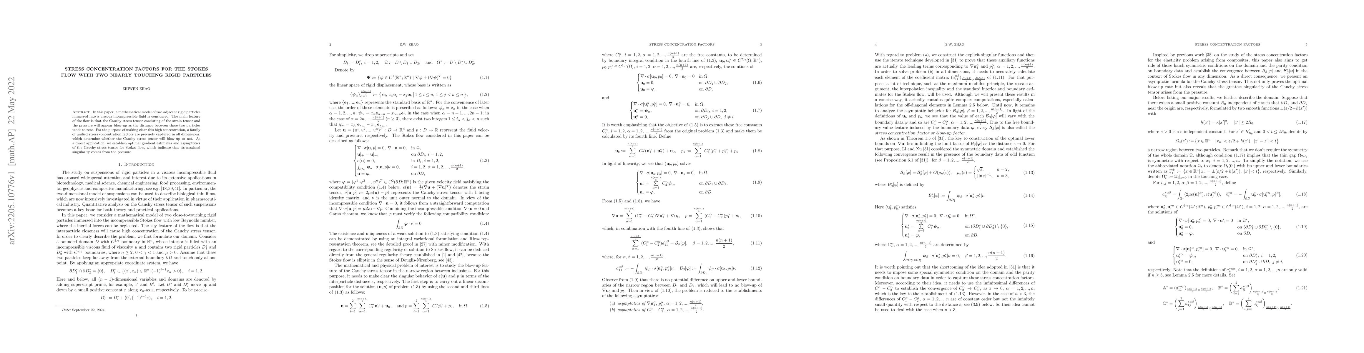 Thumbnail for Stress concentration factors for the Stokes flow with two nearly
  touching rigid particles