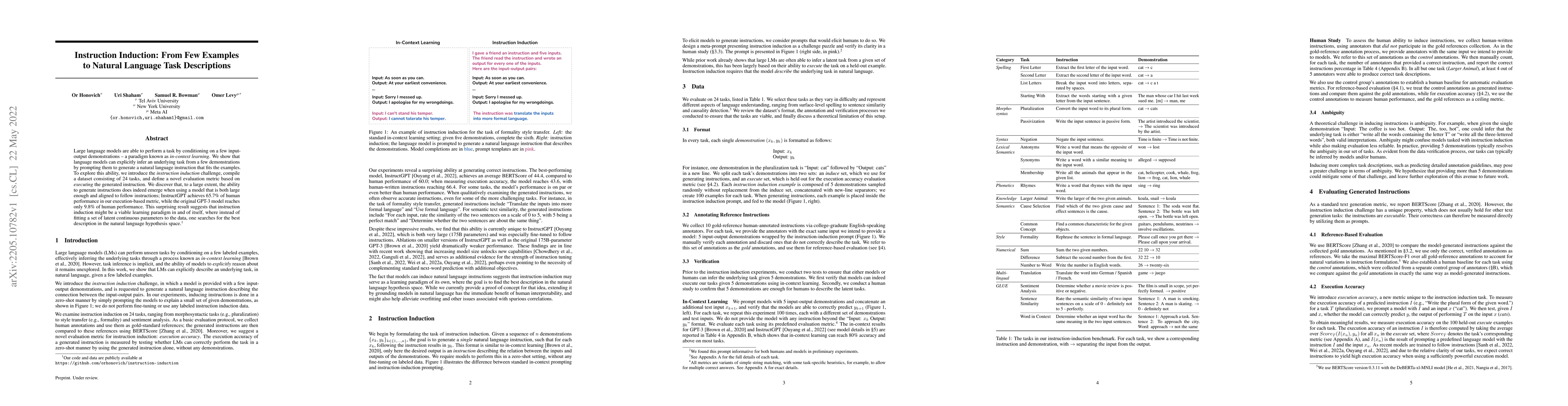 Thumbnail for Instruction Induction: From Few Examples to Natural Language Task
  Descriptions