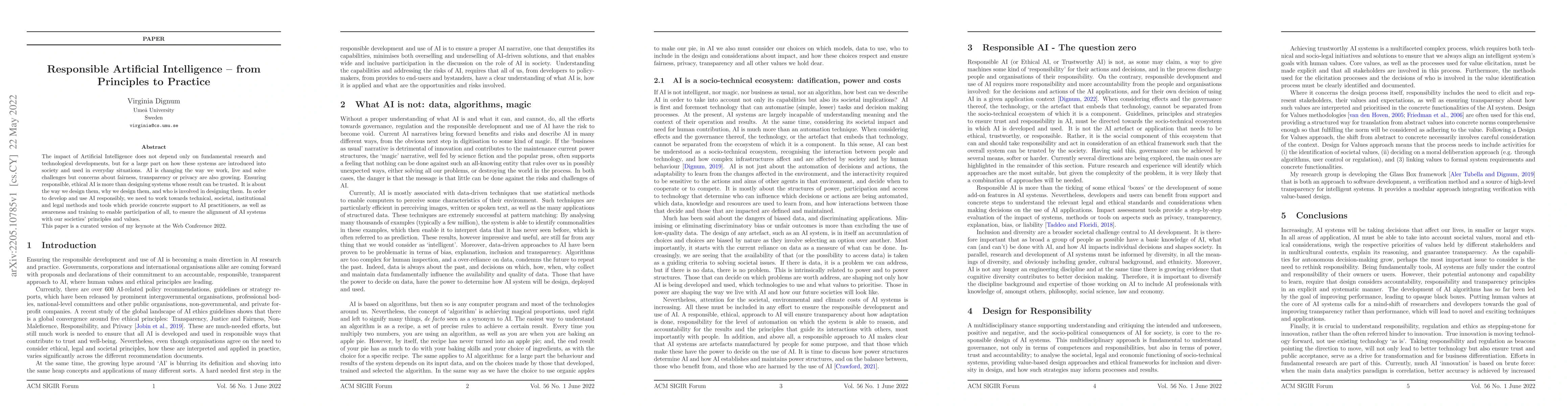Thumbnail for Responsible Artificial Intelligence -- from Principles to Practice
