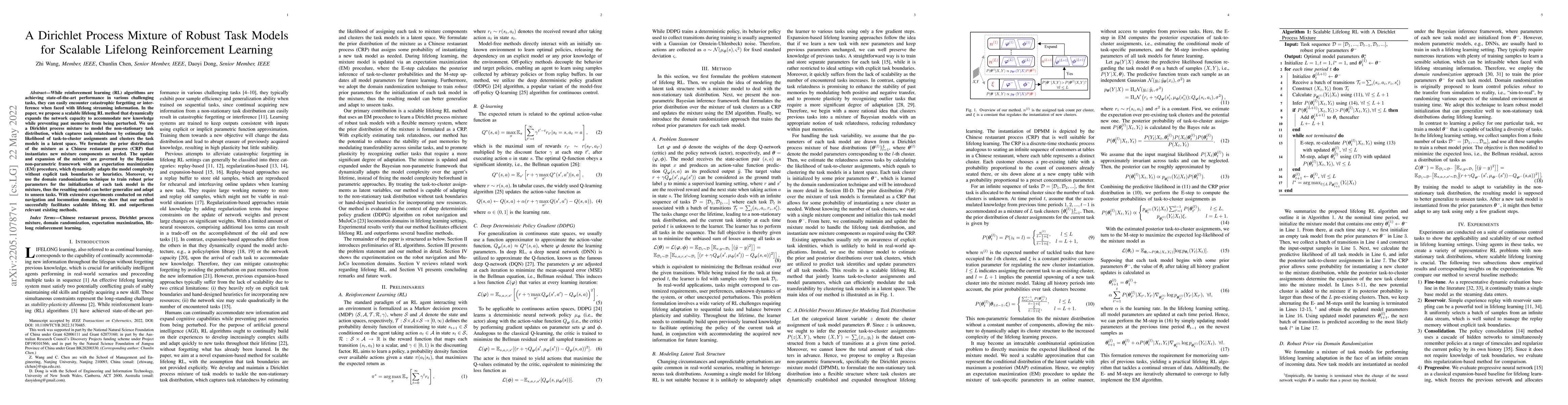 Thumbnail for A Dirichlet Process Mixture of Robust Task Models for Scalable Lifelong
  Reinforcement Learning