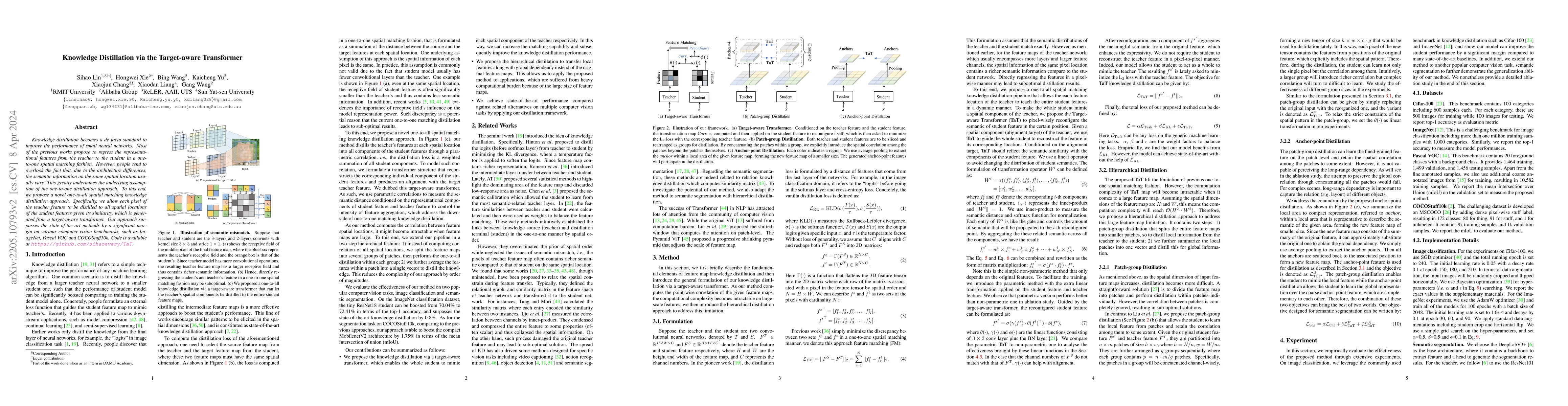 Thumbnail for Knowledge Distillation via the Target-aware Transformer