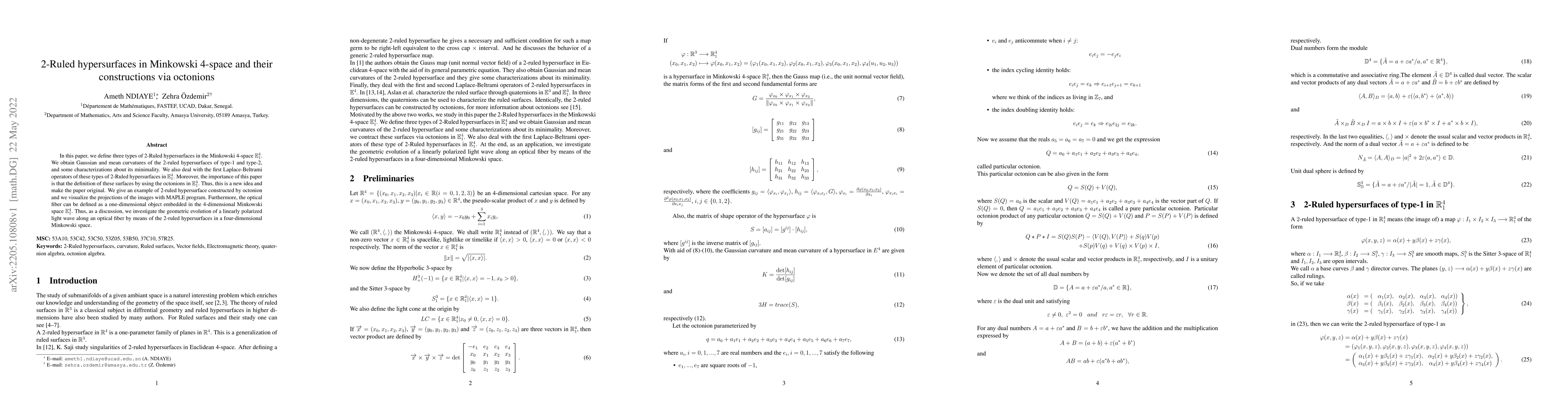 Thumbnail for 2-Ruled hypersurfaces in Minkowski 4-space and their constructions via
  octonions