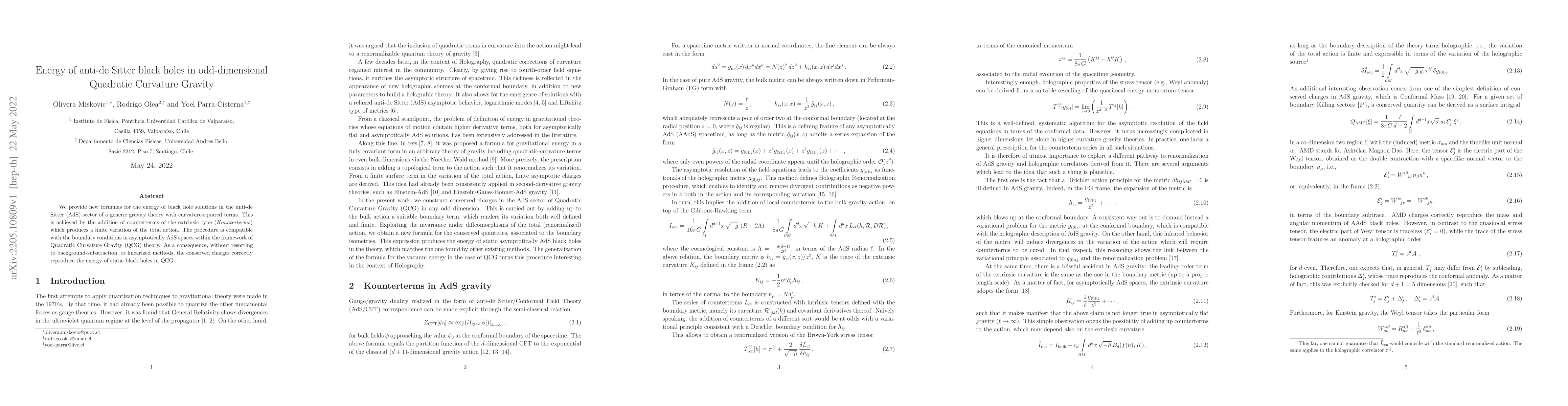Thumbnail for Energy of anti-de Sitter black holes in odd-dimensional Quadratic
  Curvature Gravity