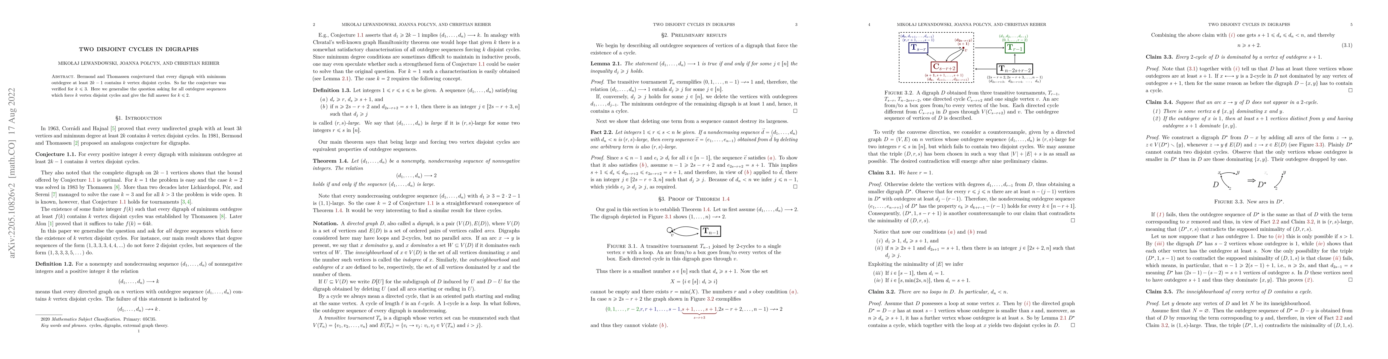 Thumbnail for Two disjoint cycles in digraphs