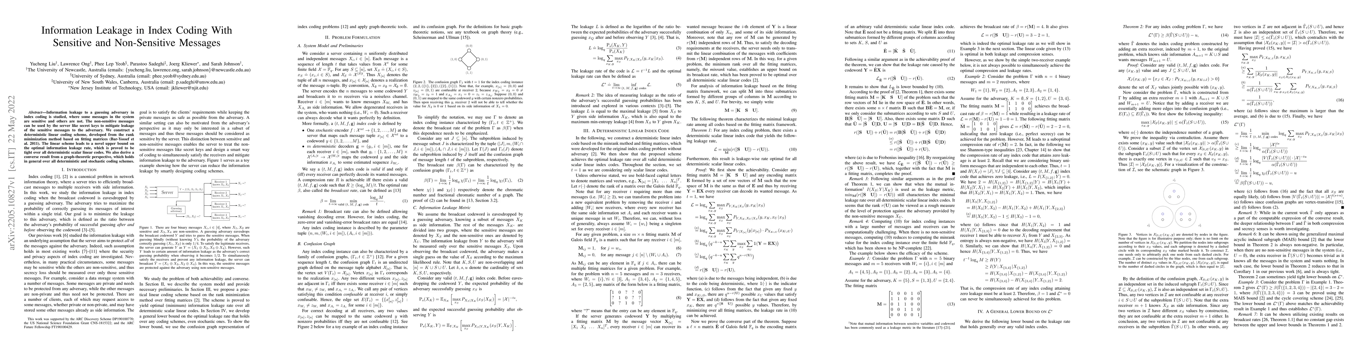 Thumbnail for Information Leakage in Index Coding With Sensitive and Non-Sensitive
  Messages