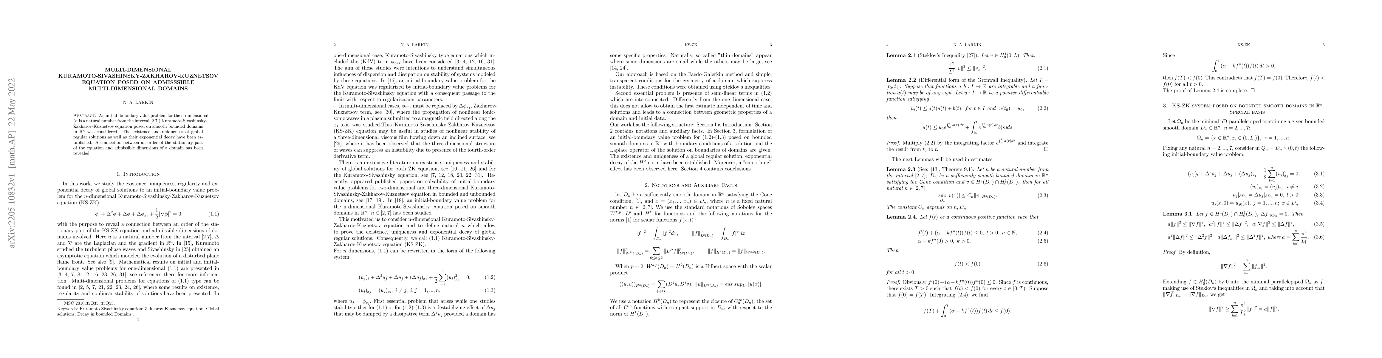 Thumbnail for Multi-dimensional Kuramoto-Sivashinsky-Zakharov-Kuznetsov equation posed
  on admissible multi-dimensional domains
