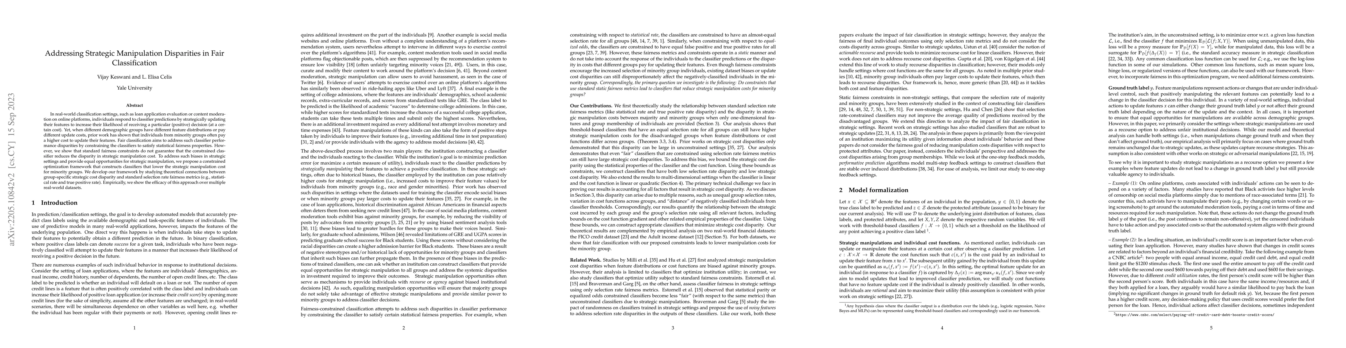 Thumbnail for Addressing Strategic Manipulation Disparities in Fair Classification