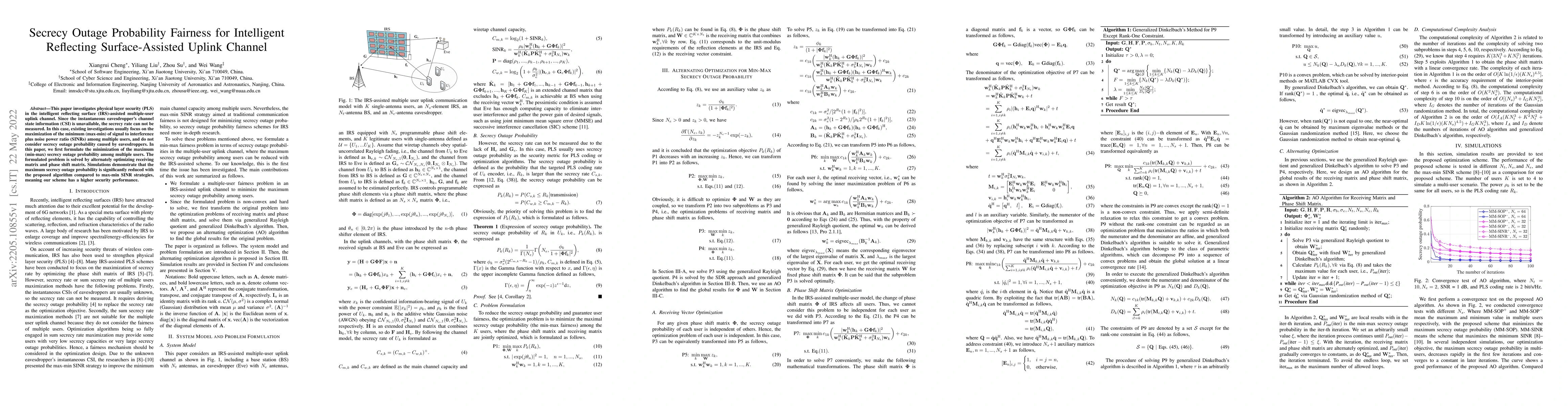 Thumbnail for Secrecy Outage Probability Fairness for Intelligent Reflecting
  Surface-Assisted Uplink Channel