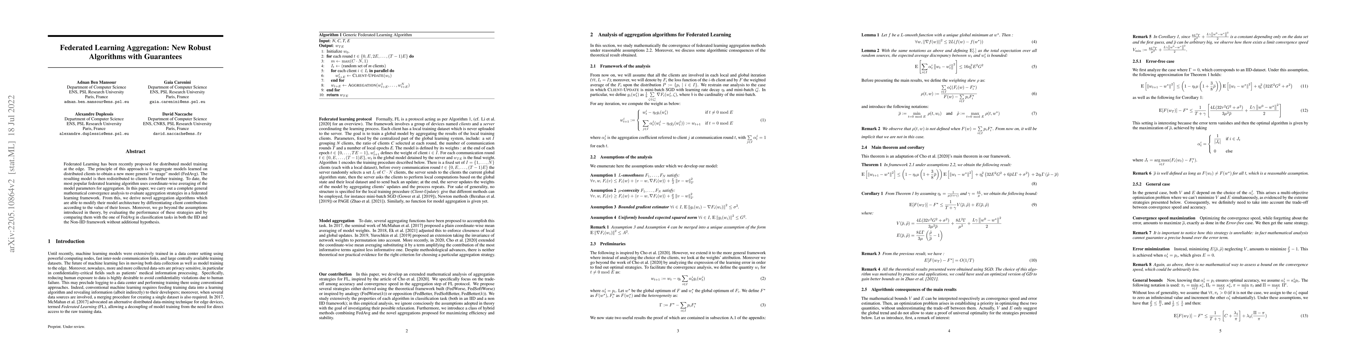 Thumbnail for Federated Learning Aggregation: New Robust Algorithms with Guarantees