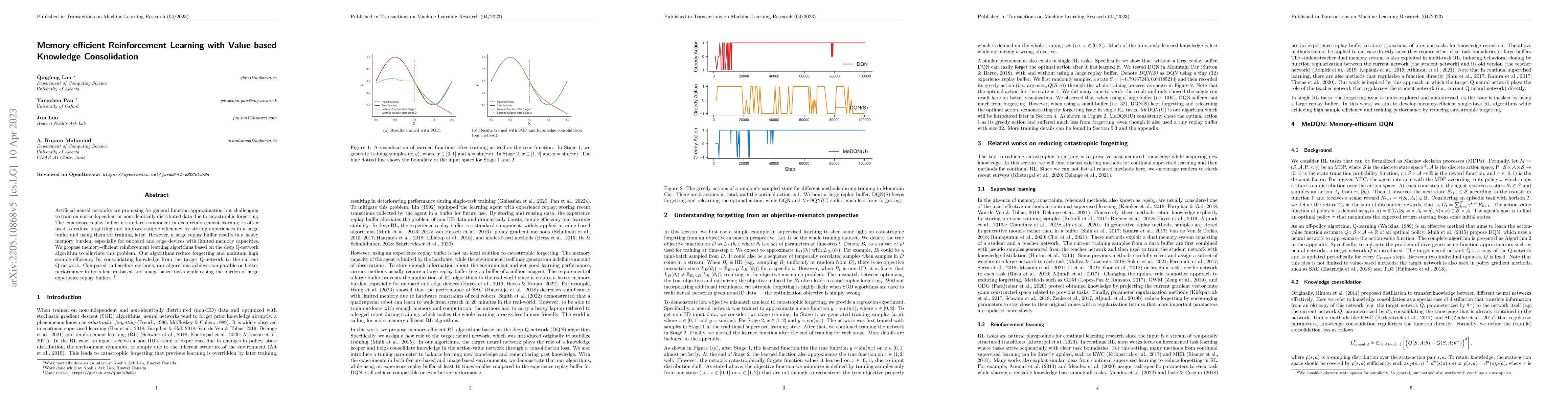 Thumbnail for Memory-efficient Reinforcement Learning with Value-based Knowledge
  Consolidation