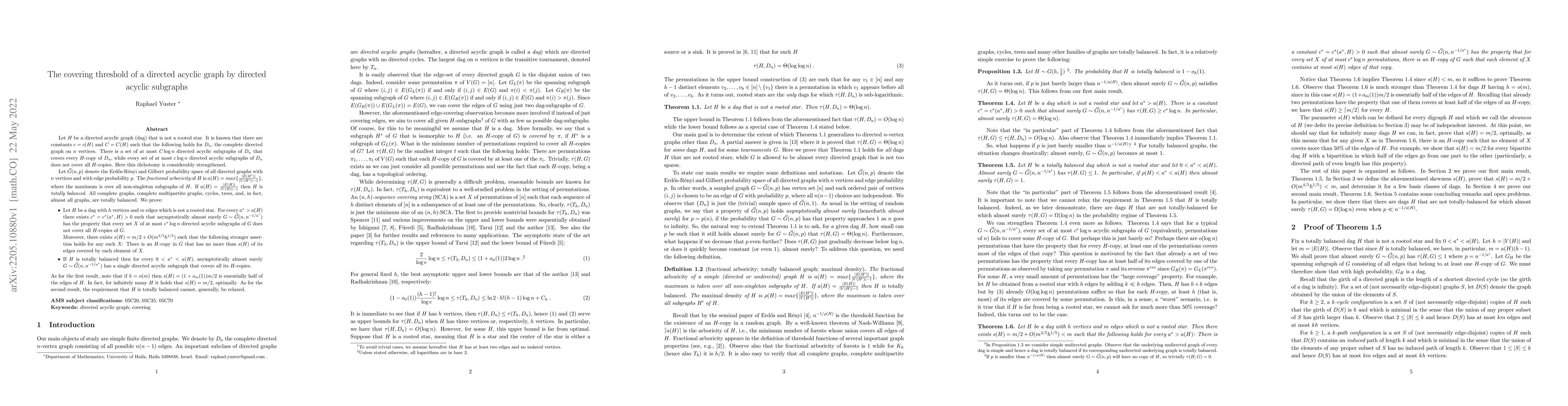 Thumbnail for The covering threshold of a directed acyclic graph by directed acyclic
  subgraphs