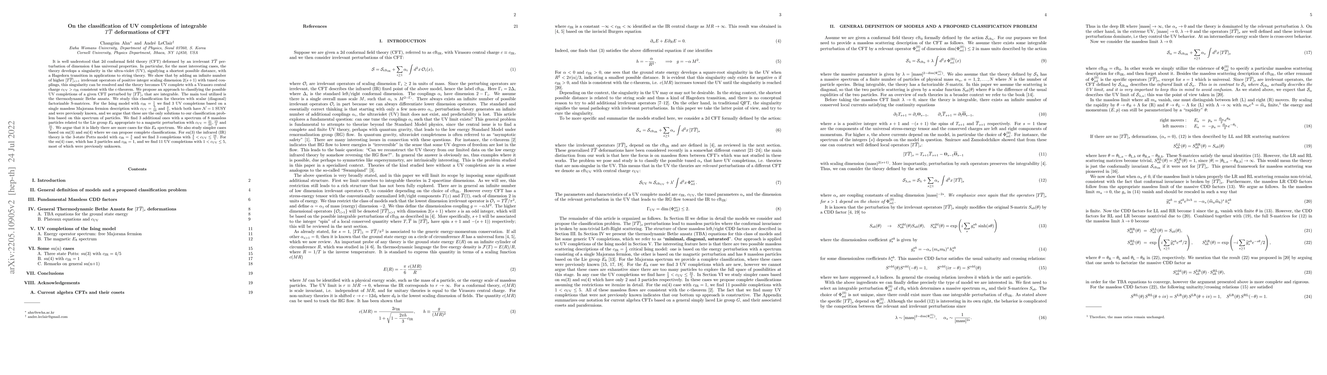 Thumbnail for On the classification of UV completions of integrable $T \bar{T}$
  deformations of CFT
