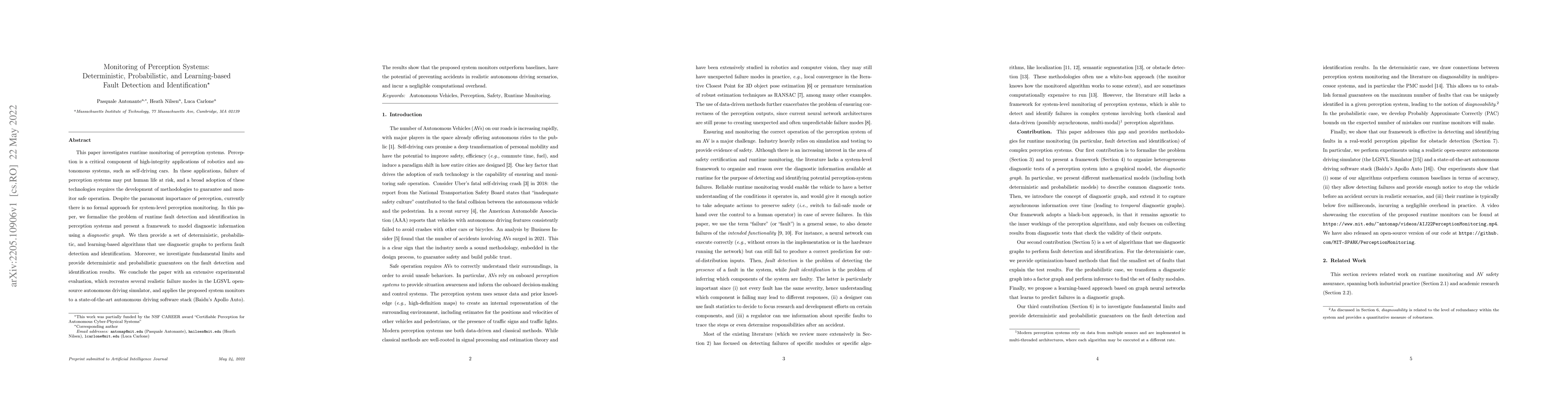 Thumbnail for Monitoring of Perception Systems: Deterministic, Probabilistic, and
  Learning-based Fault Detection and Identification
