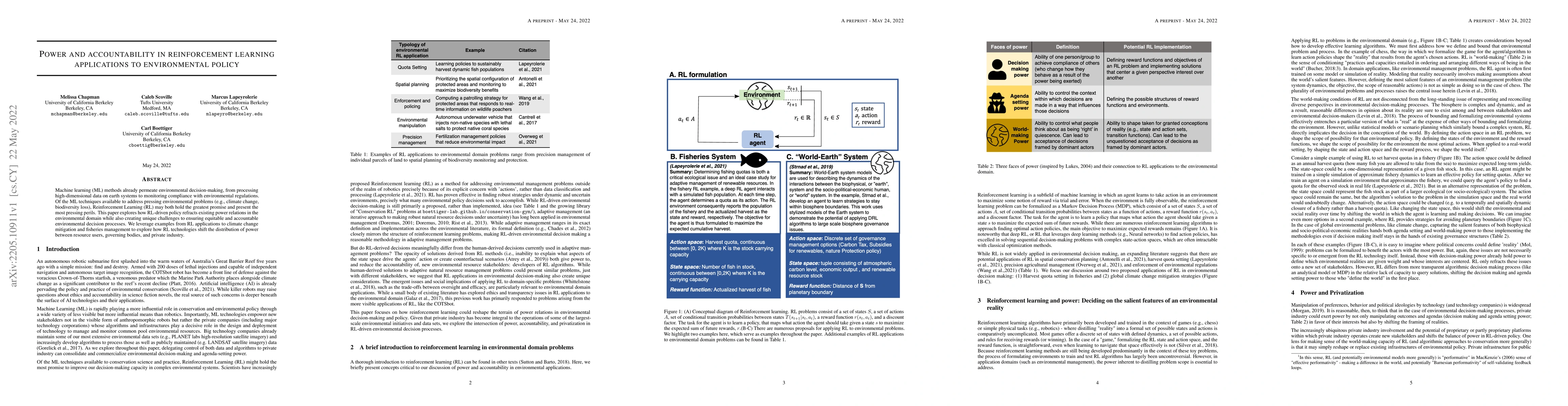 Thumbnail for Power and accountability in reinforcement learning applications to
  environmental policy