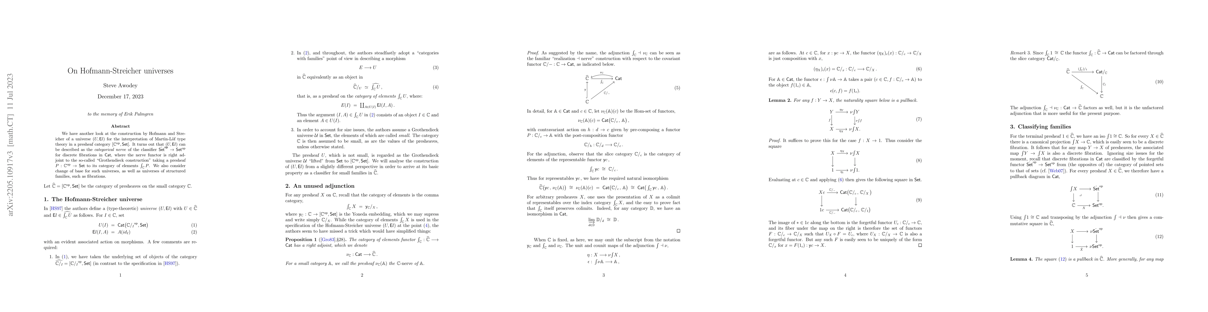 Thumbnail for On Hofmann-Streicher universes