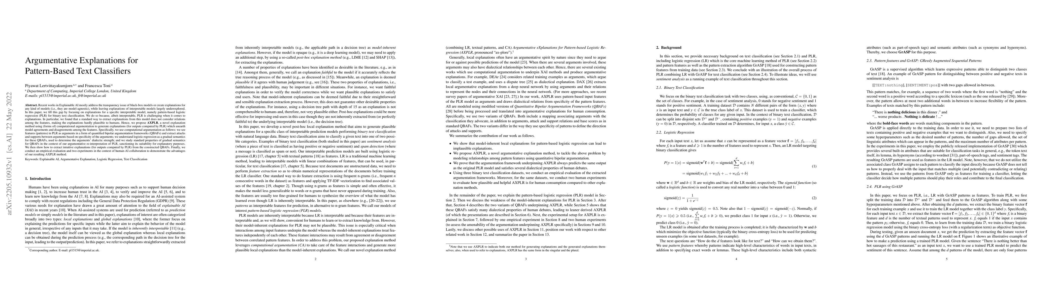 Thumbnail for Argumentative Explanations for Pattern-Based Text Classifiers
