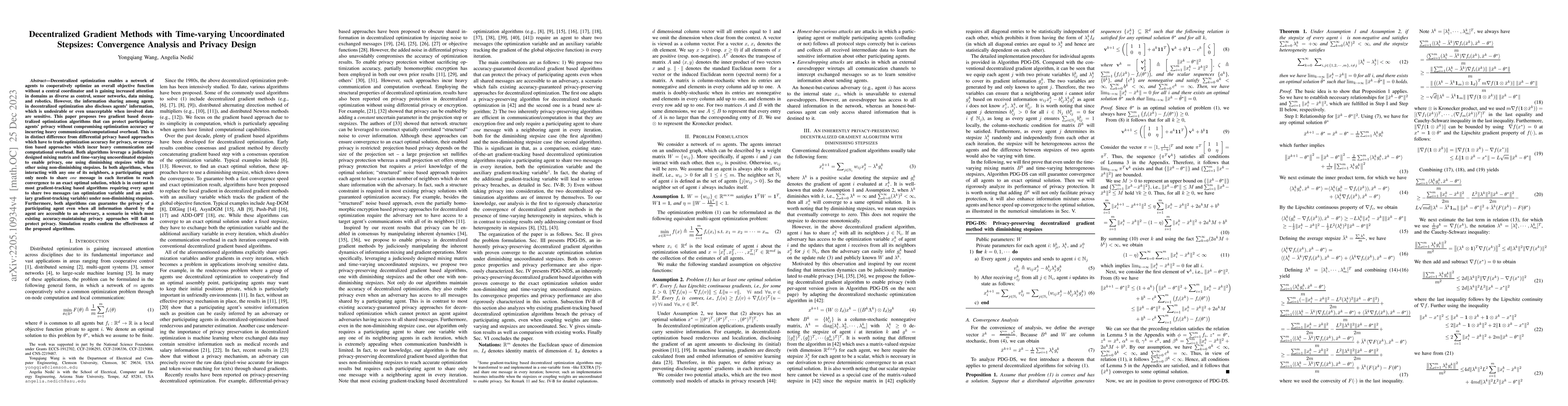 Thumbnail for Decentralized Gradient Methods with Time-varying Uncoordinated
  Stepsizes: Convergence Analysis and Privacy Design