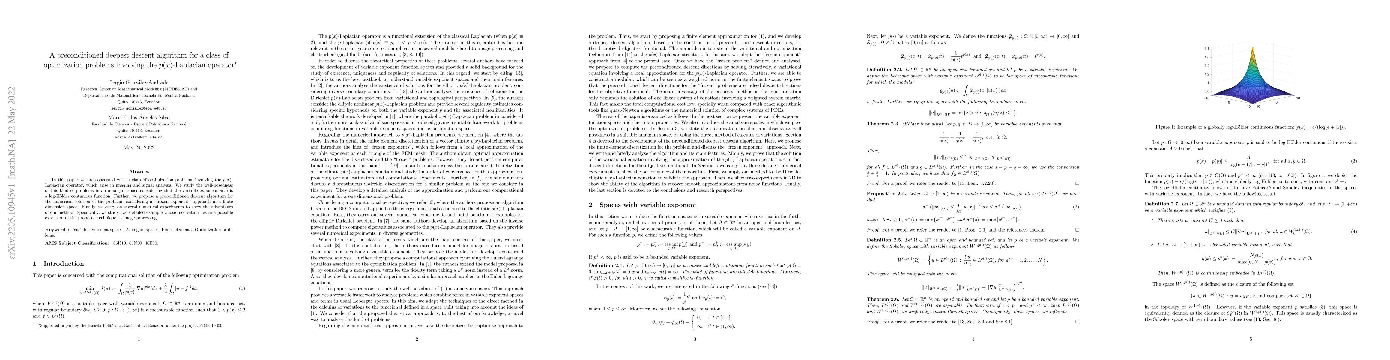 Thumbnail for A preconditioned deepest descent algorithm for a class of optimization
  problems involving the $p(x)$-Laplacian operator