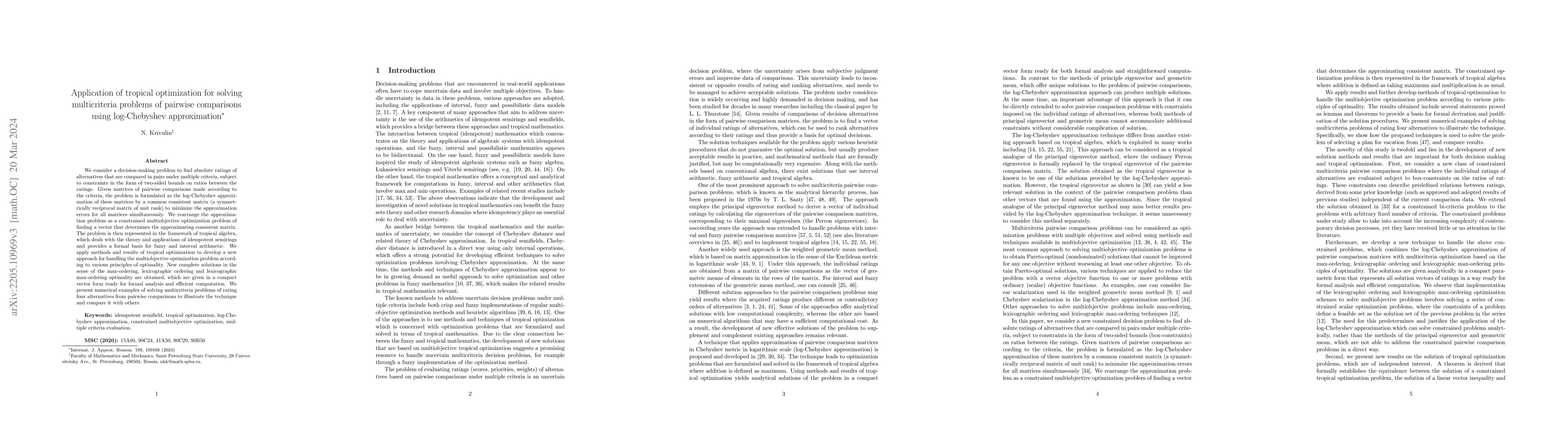 Thumbnail for Application of tropical optimization for solving multicriteria problems
  of pairwise comparisons using log-Chebyshev approximation