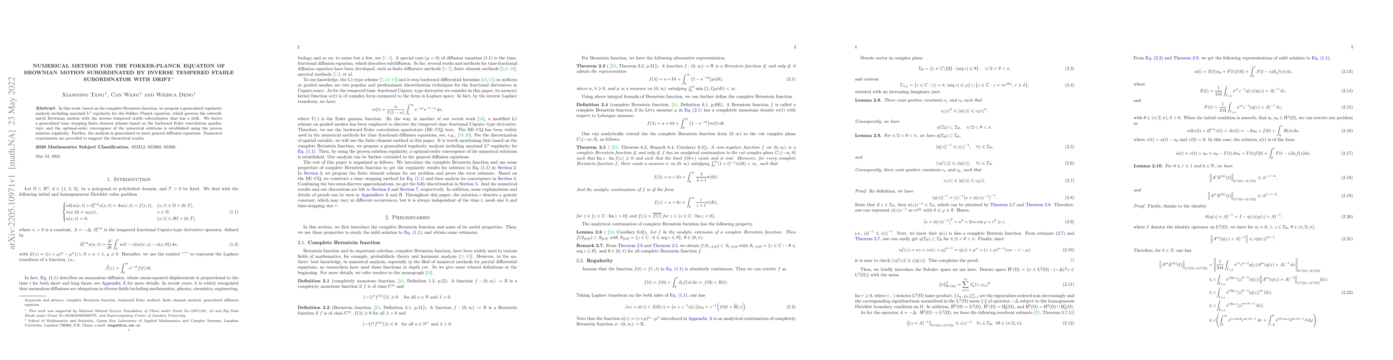 Thumbnail for Numerical method for the Fokker-Planck equation of Brownian motion
  subordinated by inverse tempered stable subordinator with drift