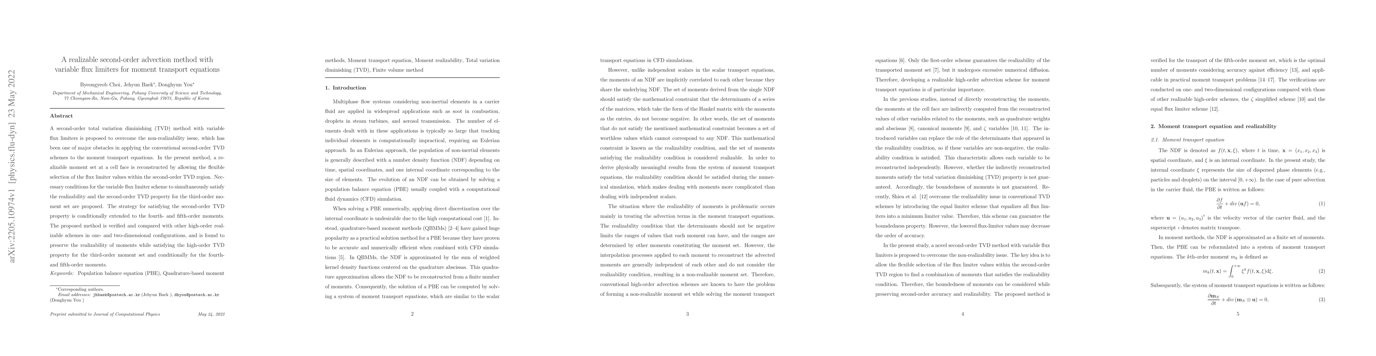 Thumbnail for A realizable second-order advection method with variable flux limiters
  for moment transport equations