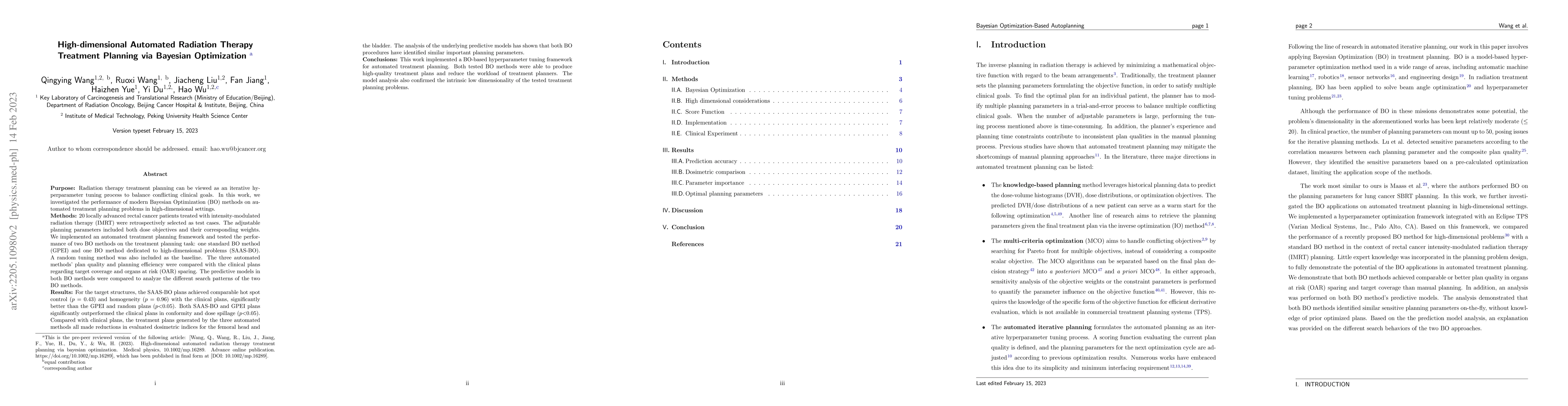 Thumbnail for High-dimensional Automated Radiation Therapy Treatment Planning via
  Bayesian Optimization