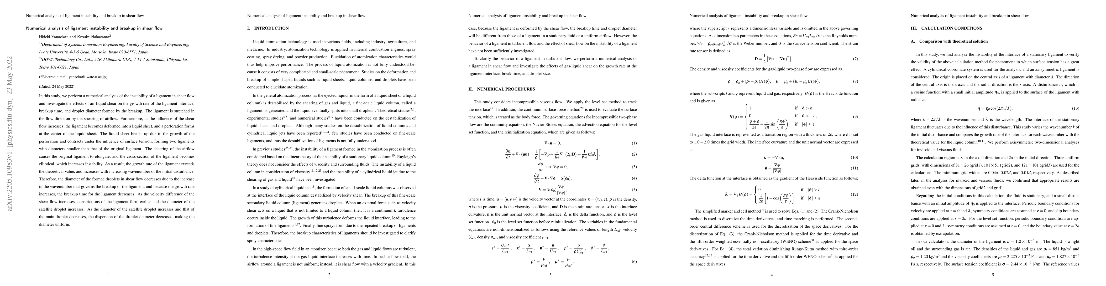 Thumbnail for Numerical analysis of ligament instability and breakup in shear flow