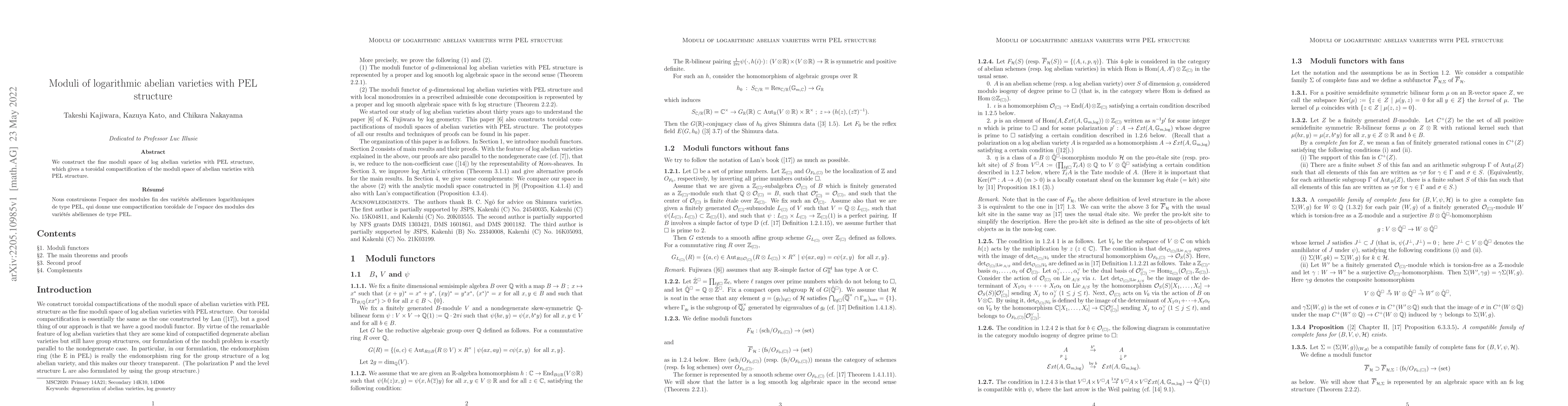 Thumbnail for Moduli of logarithmic abelian varieties with PEL structure