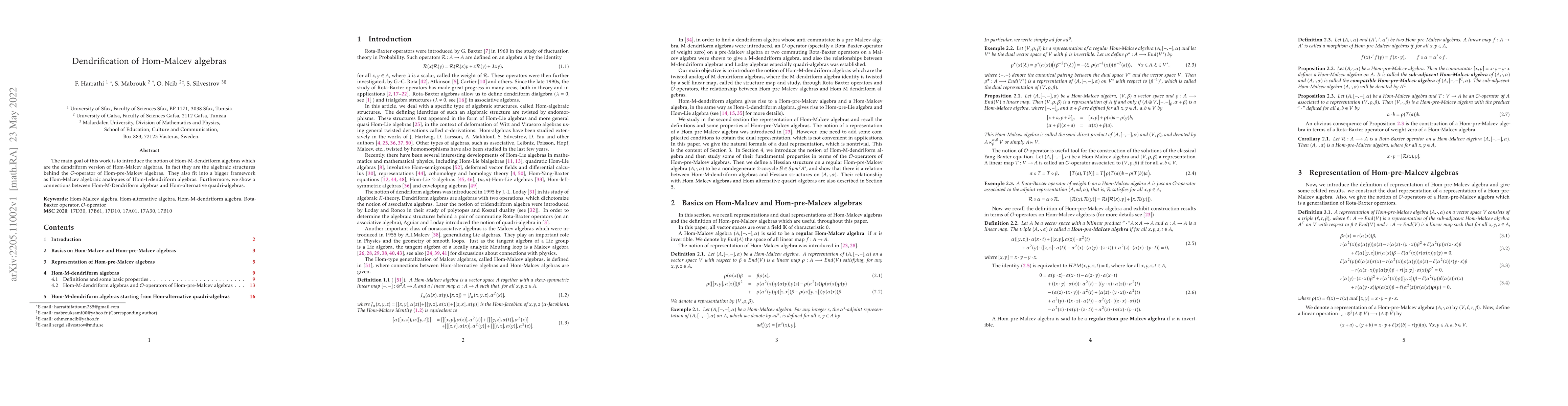 Thumbnail for Dendrification of Hom-Malcev algebras