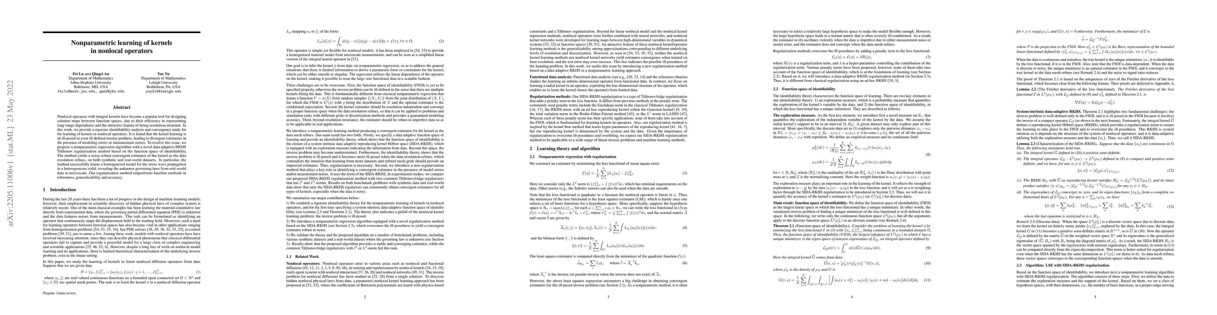 Thumbnail for Nonparametric learning of kernels in nonlocal operators