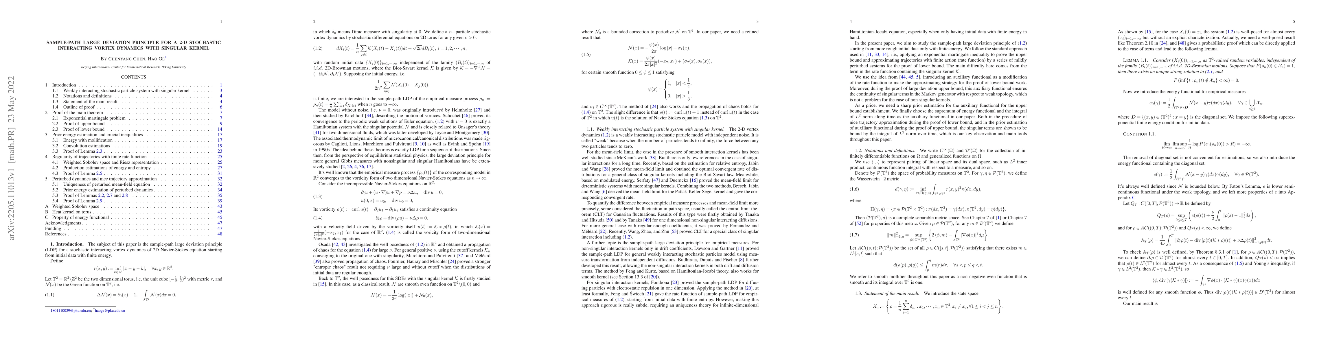 Thumbnail for Sample-path large deviation principle for a 2-D stochastic interacting
  vortex dynamics with singular kernel