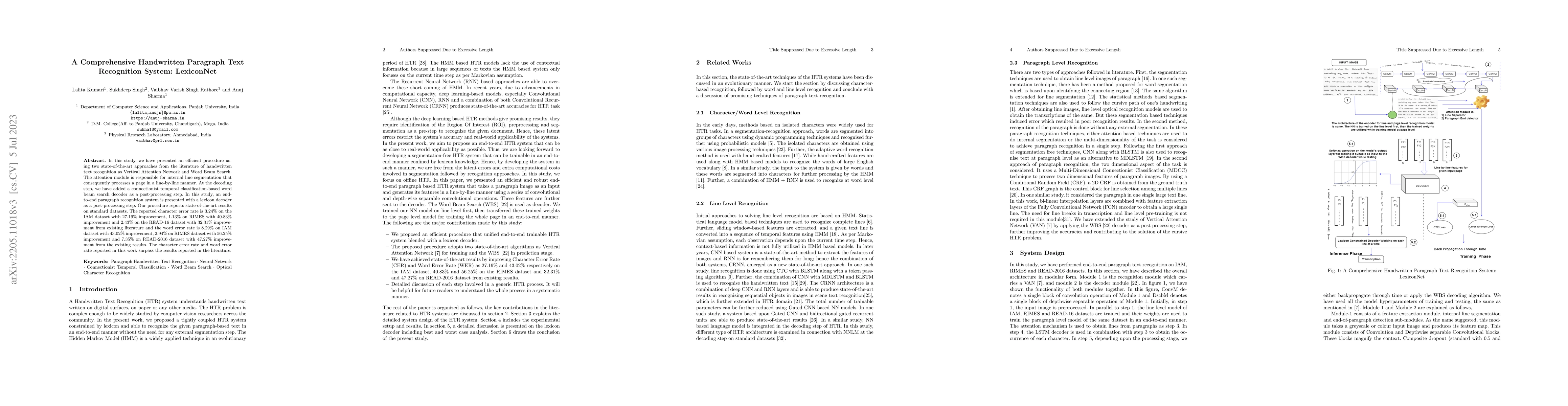 Thumbnail for A Comprehensive Handwritten Paragraph Text Recognition System:
  LexiconNet