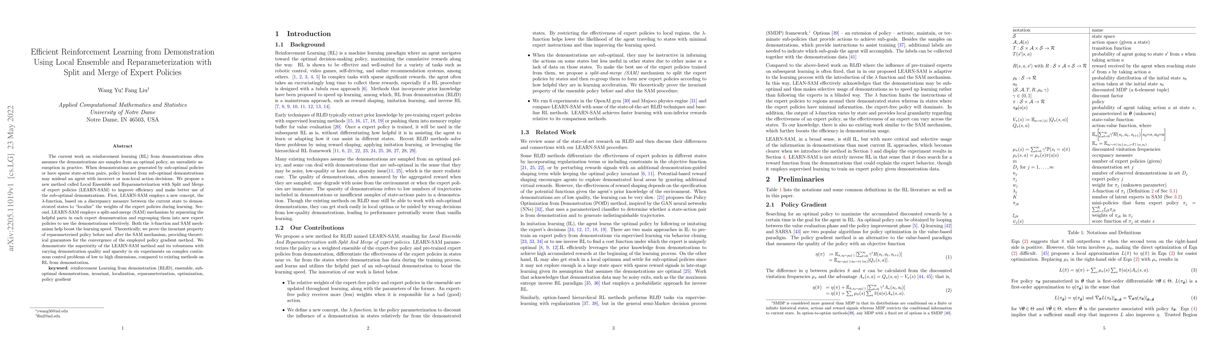 Thumbnail for Efficient Reinforcement Learning from Demonstration Using Local Ensemble
  and Reparameterization with Split and Merge of Expert Policies