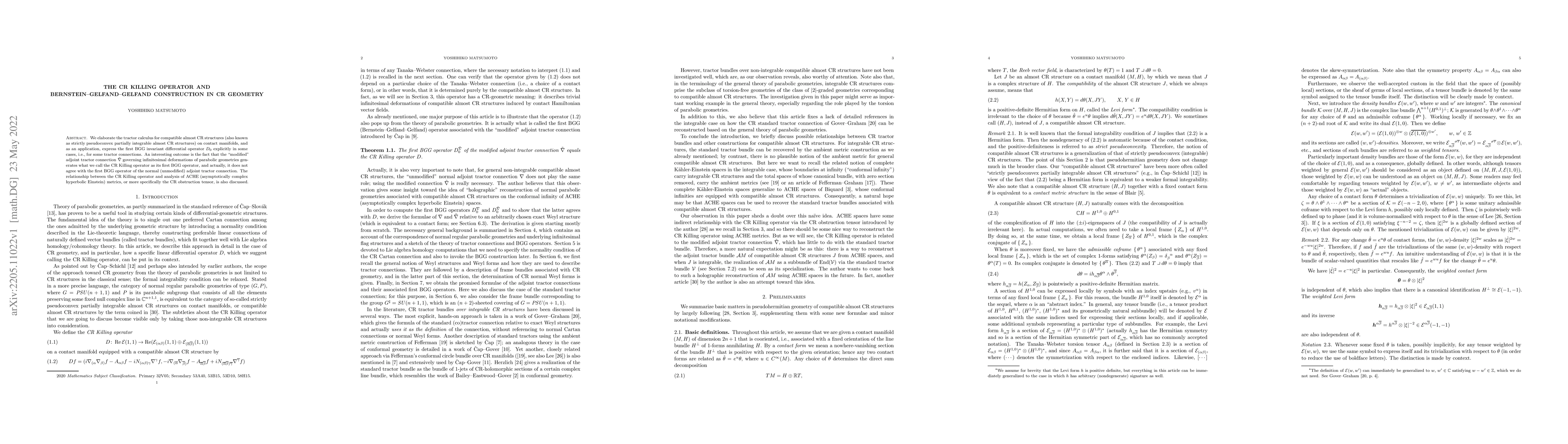 Thumbnail for The CR Killing operator and Bernstein-Gelfand-Gelfand construction in CR
  geometry