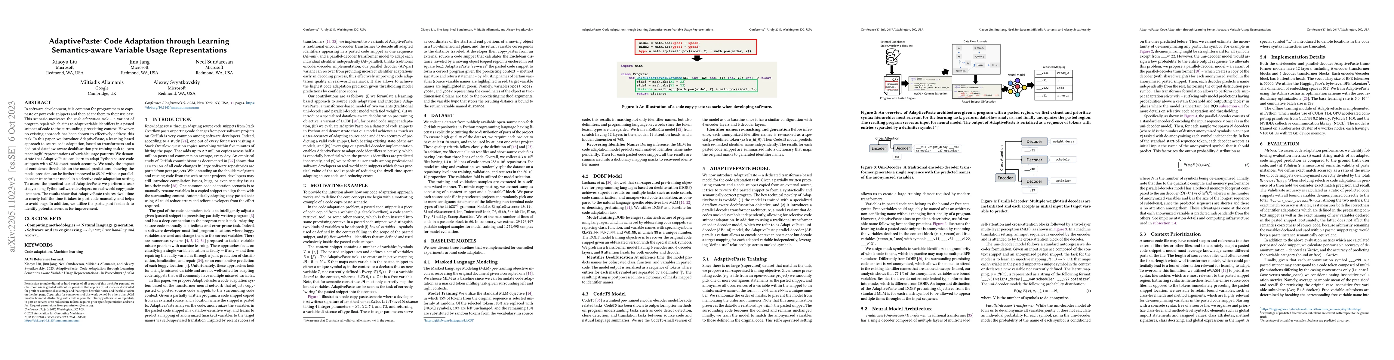 Thumbnail for AdaptivePaste: Code Adaptation through Learning Semantics-aware Variable
  Usage Representations