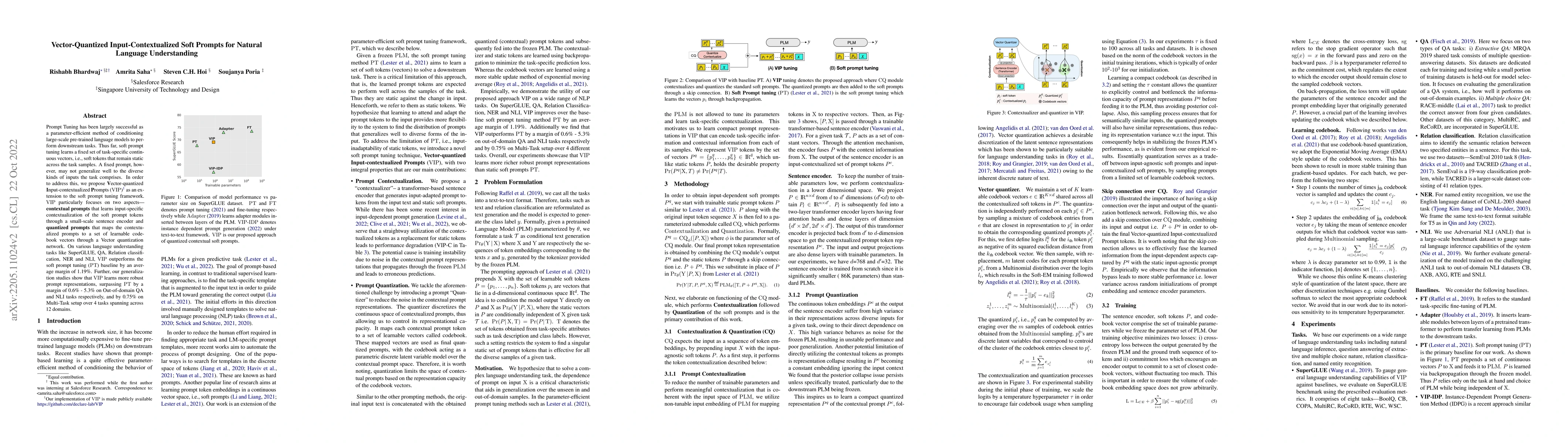 Thumbnail for Vector-Quantized Input-Contextualized Soft Prompts for Natural Language
  Understanding
