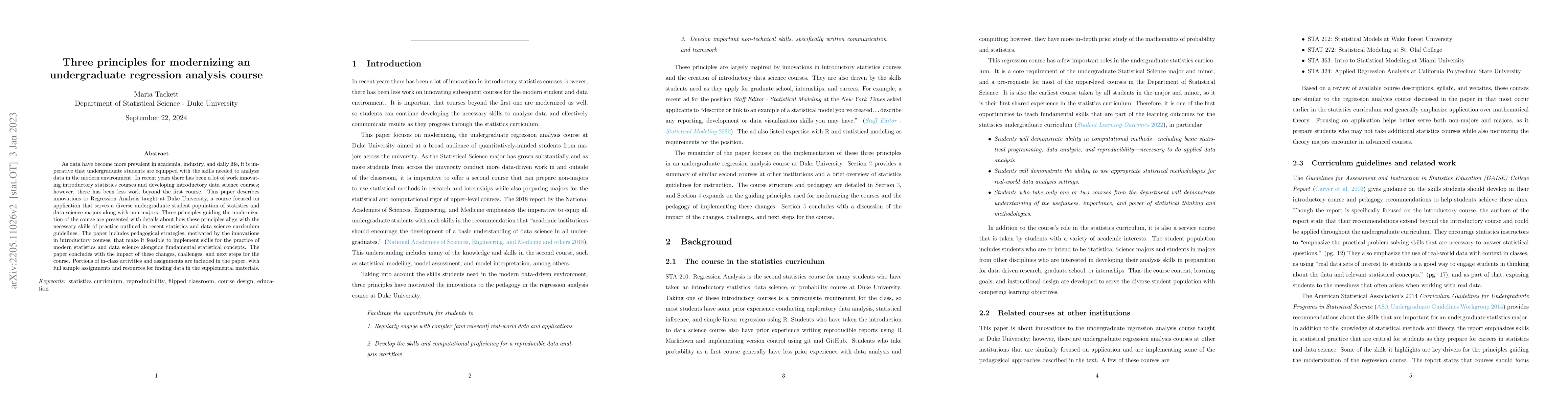 Thumbnail for Three principles for modernizing an undergraduate regression analysis
  course